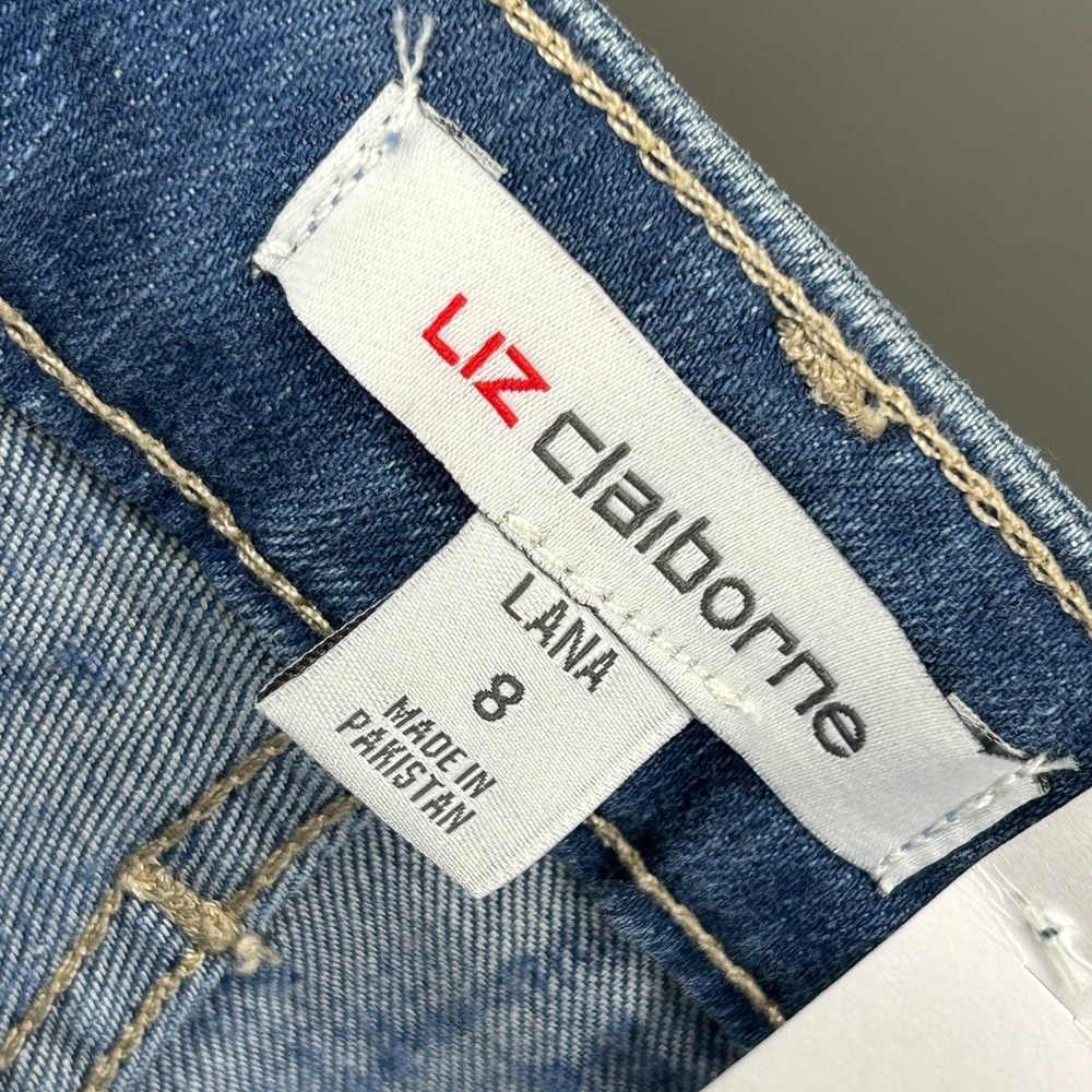 Liz Claiborne Lana Straight Leg Jeans 8 High Rise Blue Paisley Denim NWT Boho - Picture 3 of 8